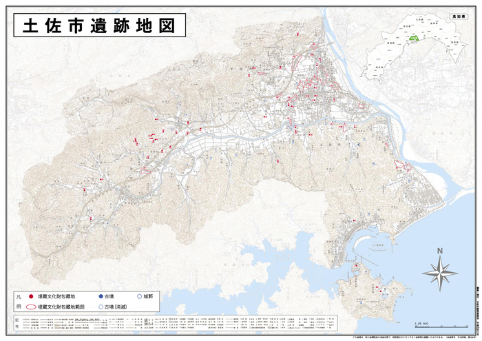 土佐市の埋蔵文化財包蔵地（地図）